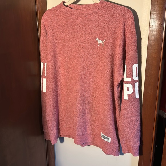 PINK Victoria's Secret Tops - Victorias Secret PINK red white long sleeve sweatshirt top cotton oversized M